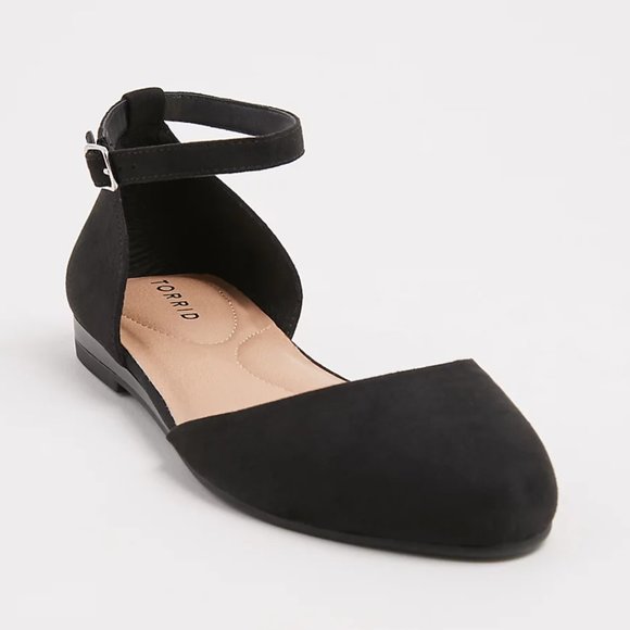 torrid Shoes - Torrid Faux Suede Flats Black Ankle Strap Shoes Pointed Toe 8W Like new!